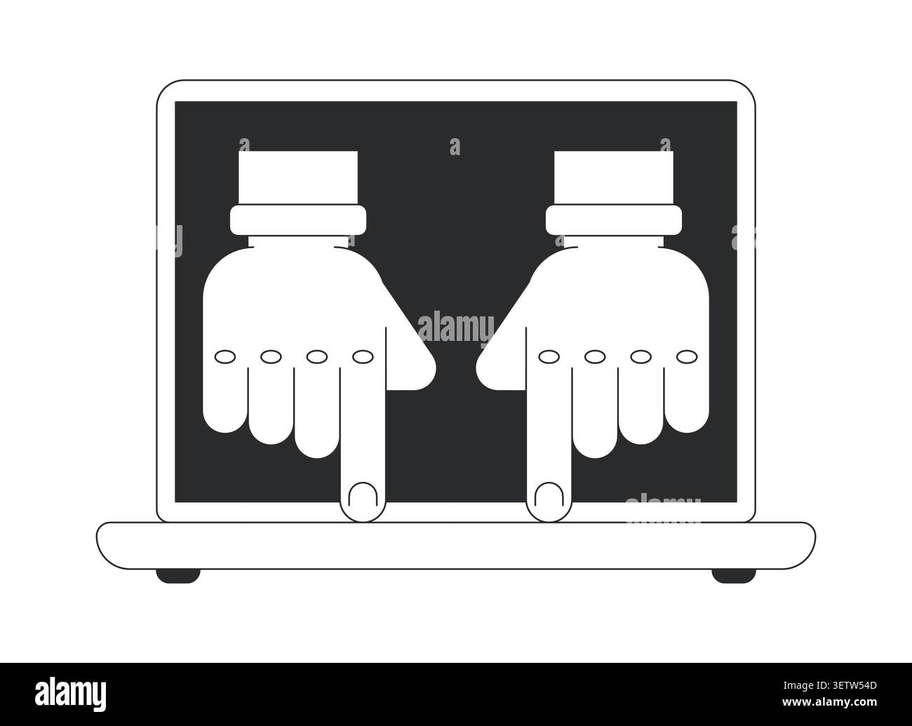 Hands typing on laptop keyboard 2D line object Stock Vector