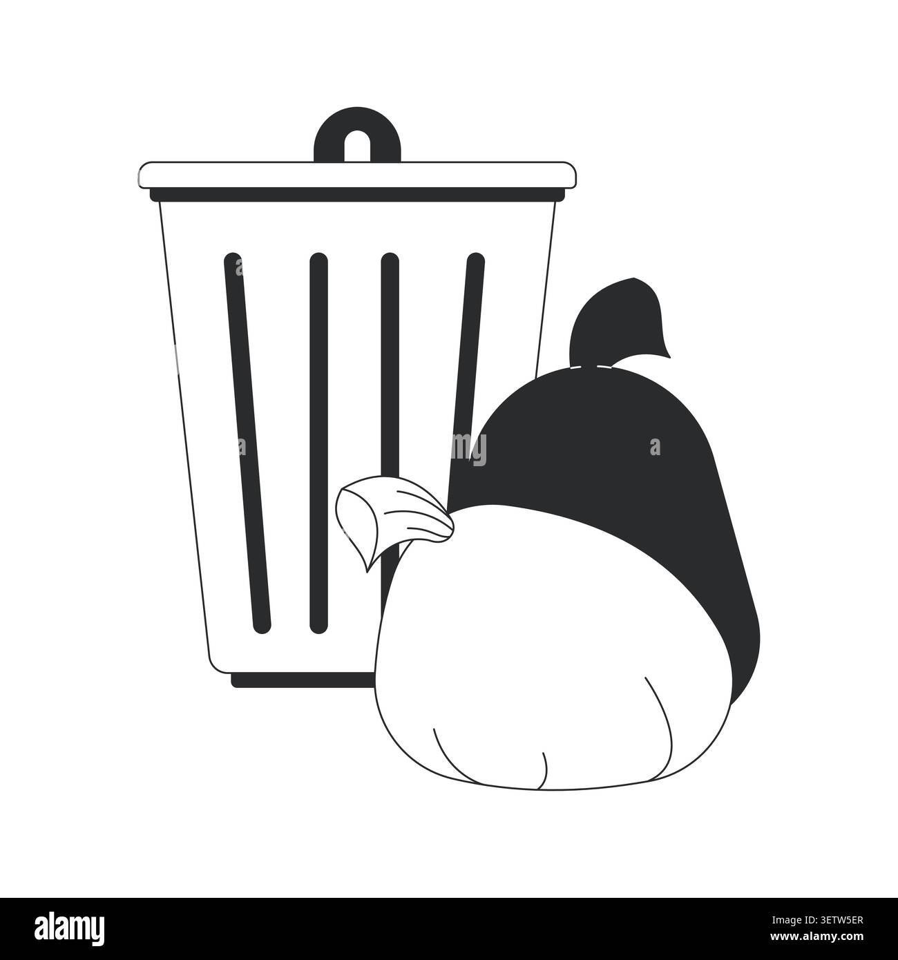 Trash bin with garbage bags 2D line object Stock Vector