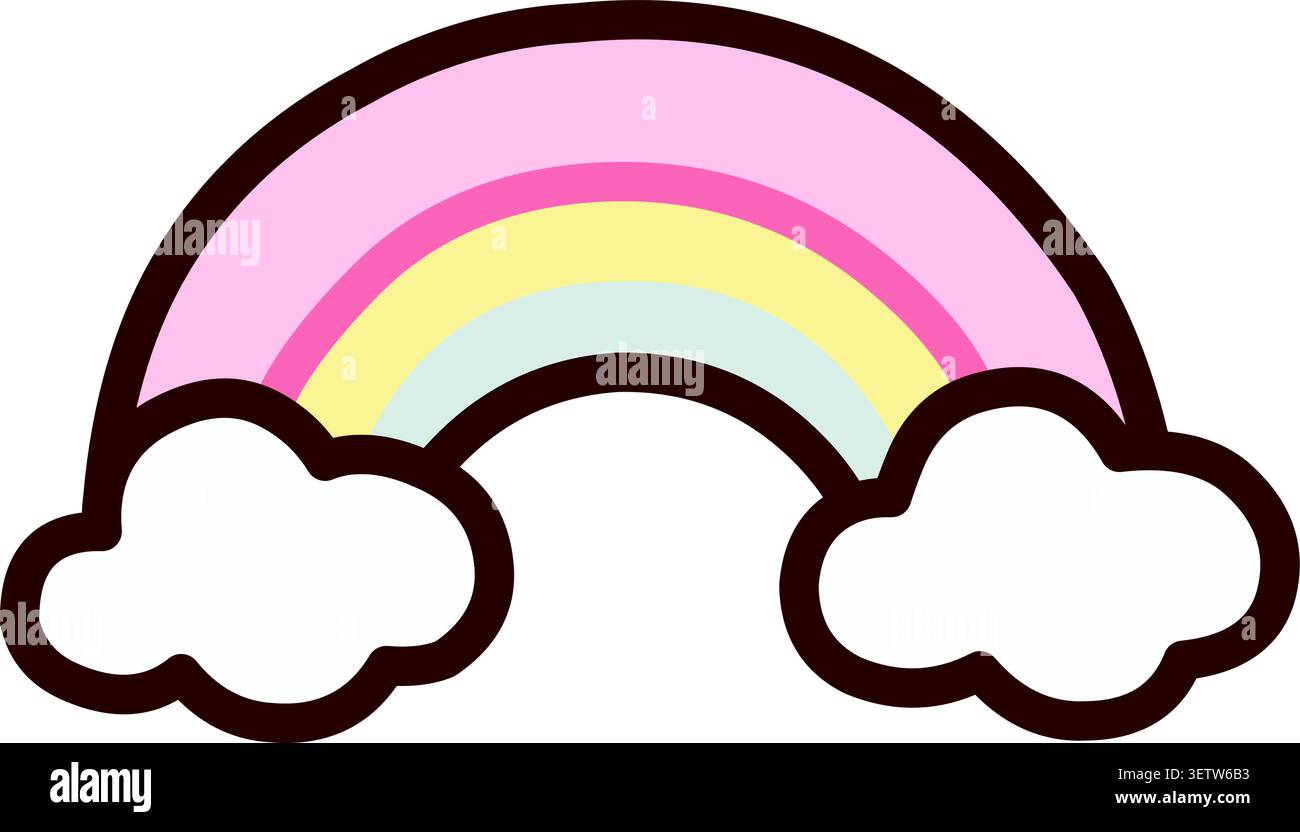 Cute Minimal Rainbow Icon with Clouds Stock Vector