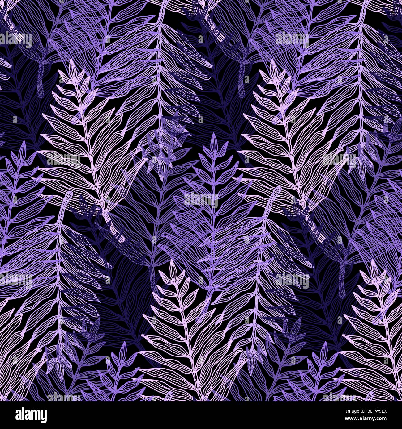 Abstract Elegant Purple Tropical Leaves Pattern Stock Vector