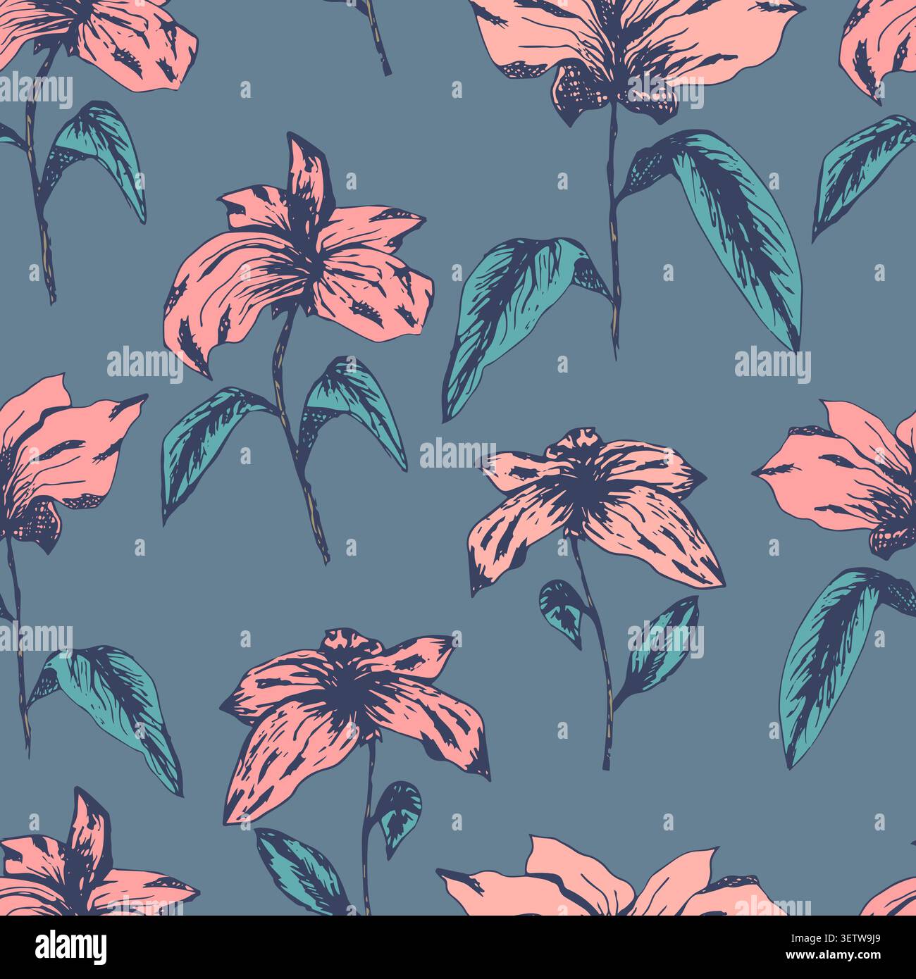 Elegant pale pattern with pink sketch flowers Stock Vector