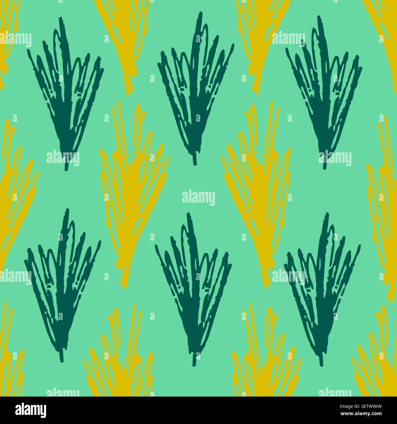 Pale pattern with abstract blue and olive grass Stock Vector