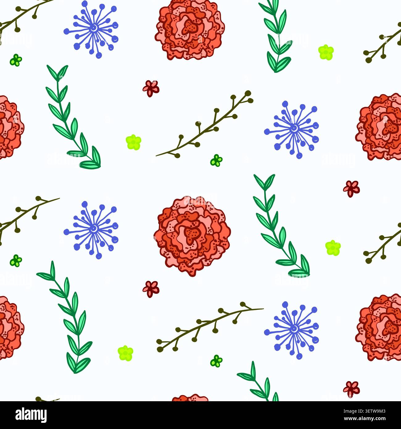 Summer pattern with orange flowers and twigs Stock Vector