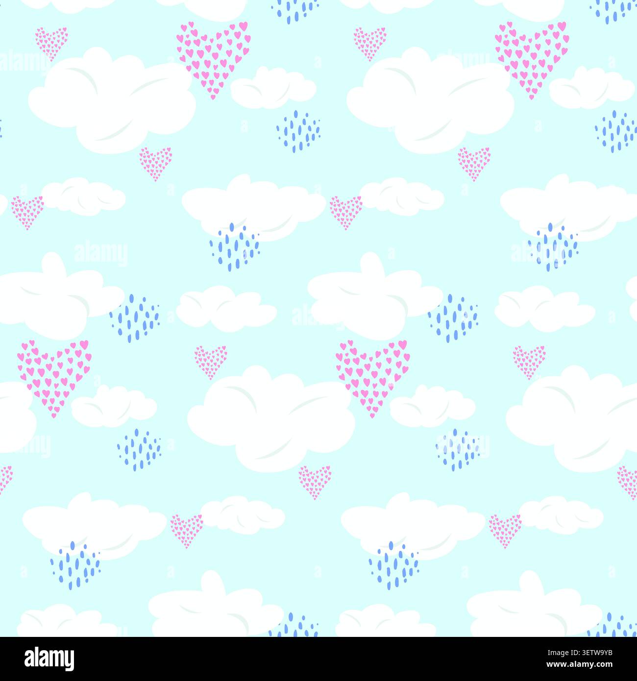 Cute seamless pattern with clouds and hearts Stock Vector