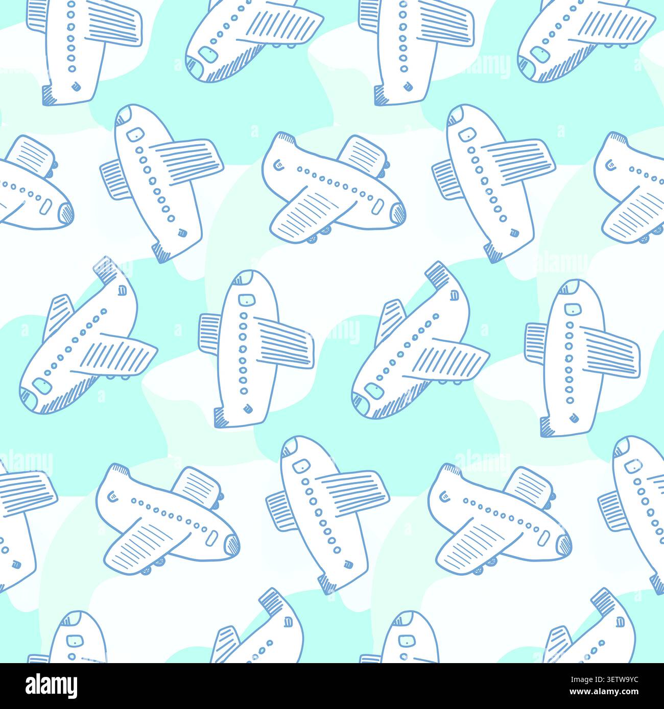 Cute childish pattern with clouds and planes Stock Vector