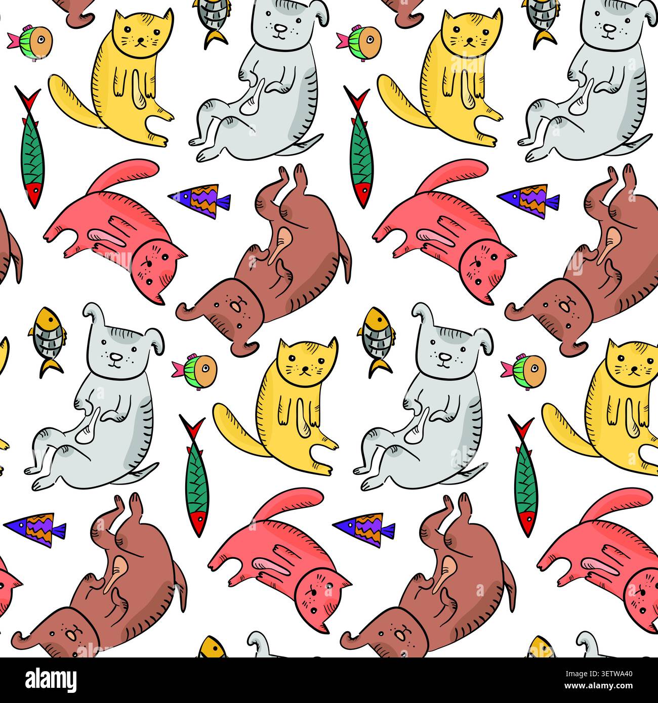 Childish pattern with cute colorful pets Stock Vector