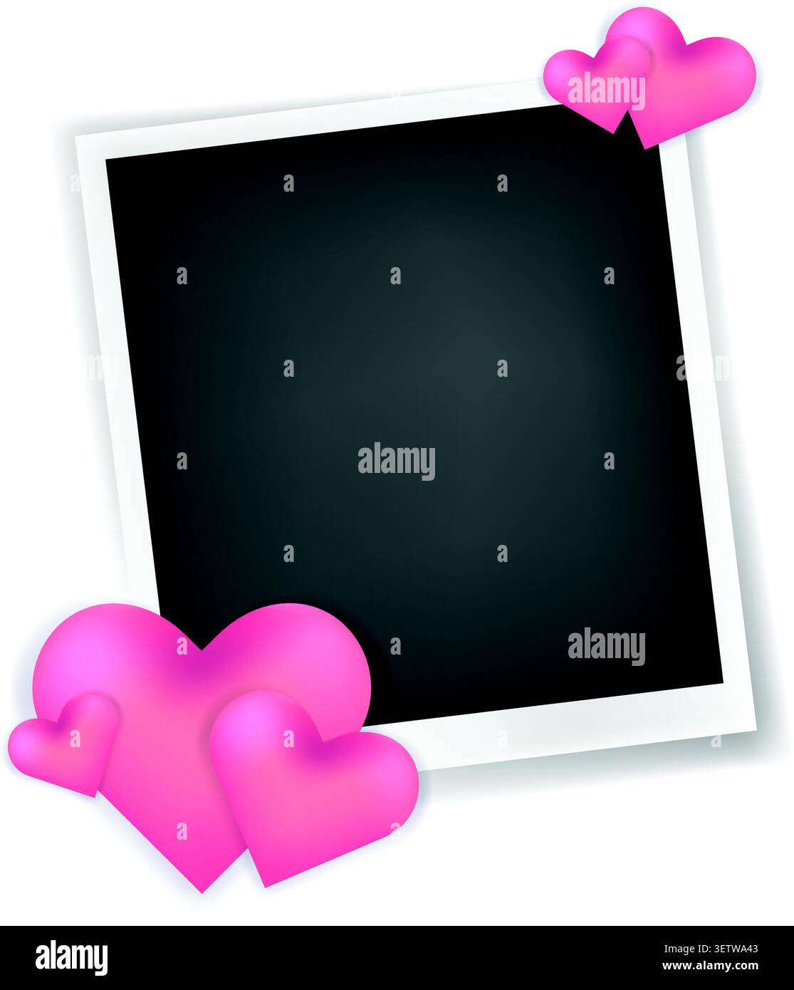 Vector realistic photo frame with hearts decor Stock Vector