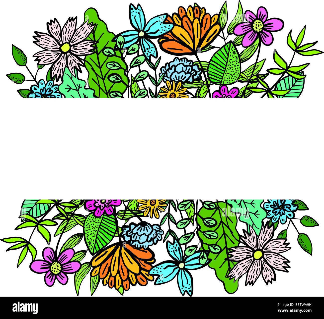Square frame with doodle flowers and white sides Stock Vector