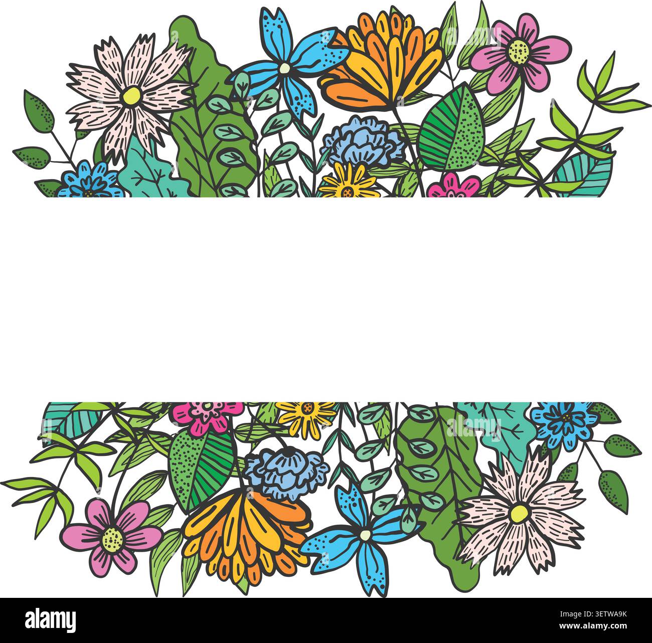Square frame with doodle flowers and white sides Stock Vector