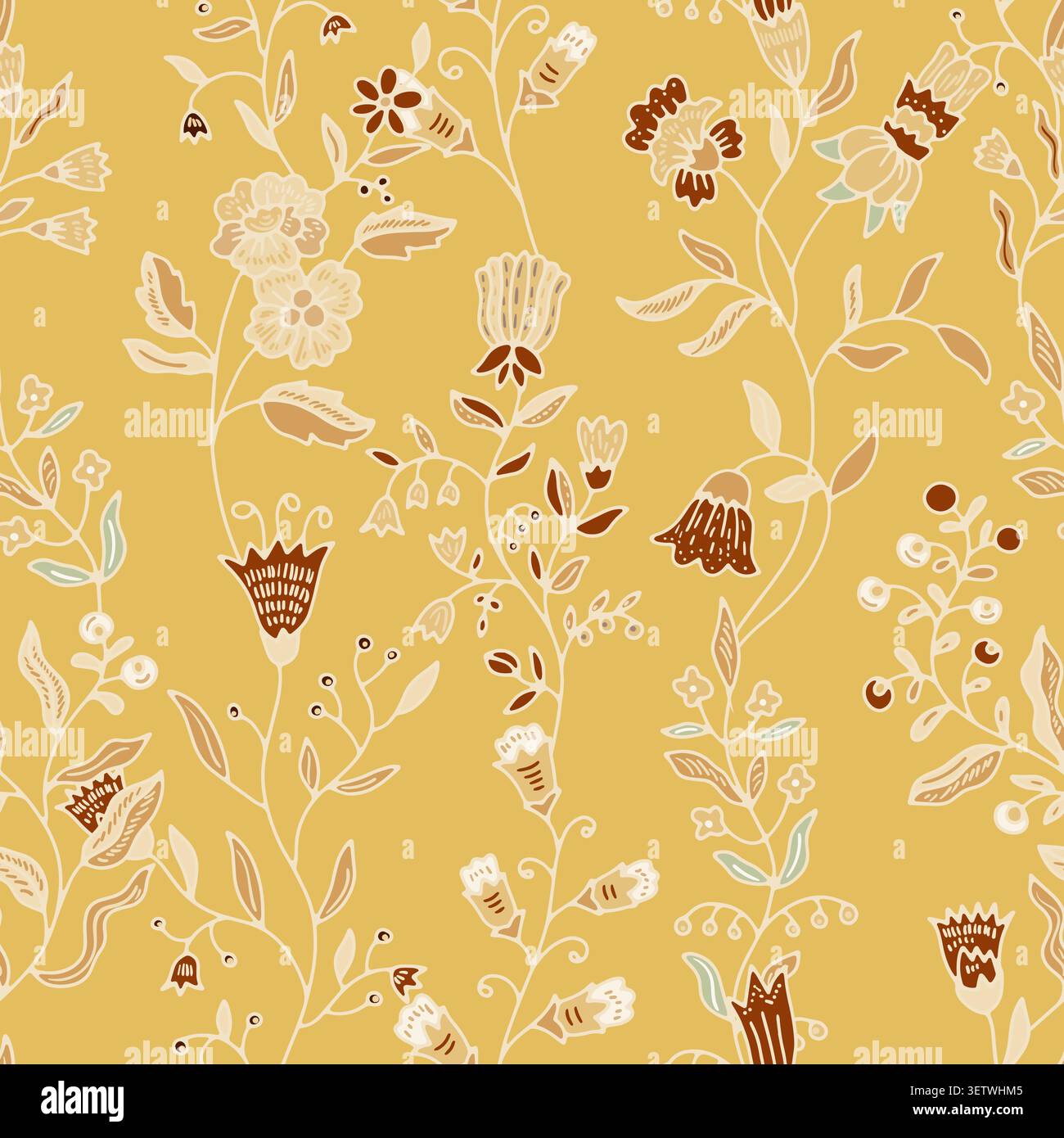 Primitive Botanical Trailing Vine Art Stock Vector