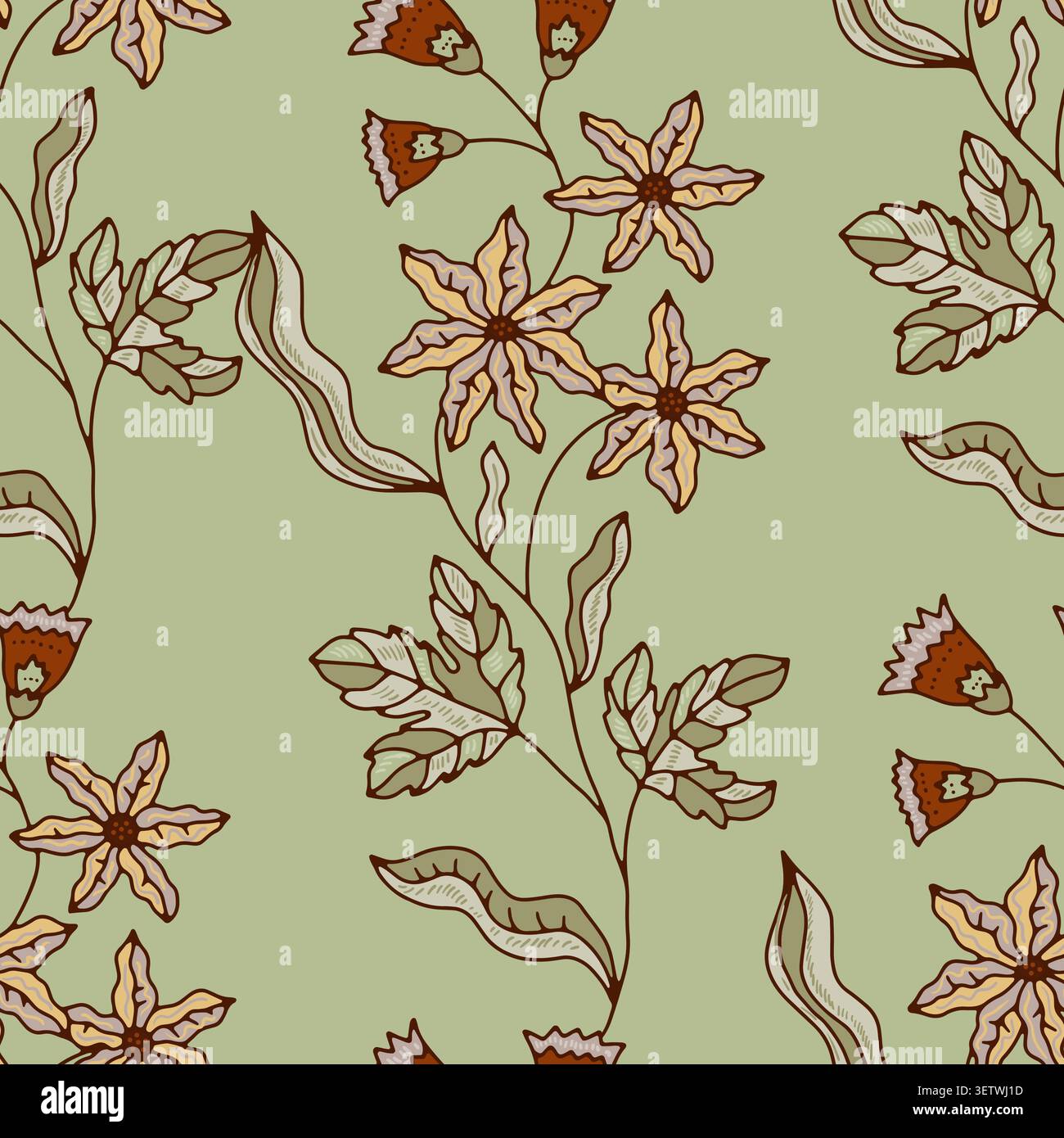 Retro Star Flower Meadow Layout Stock Vector
