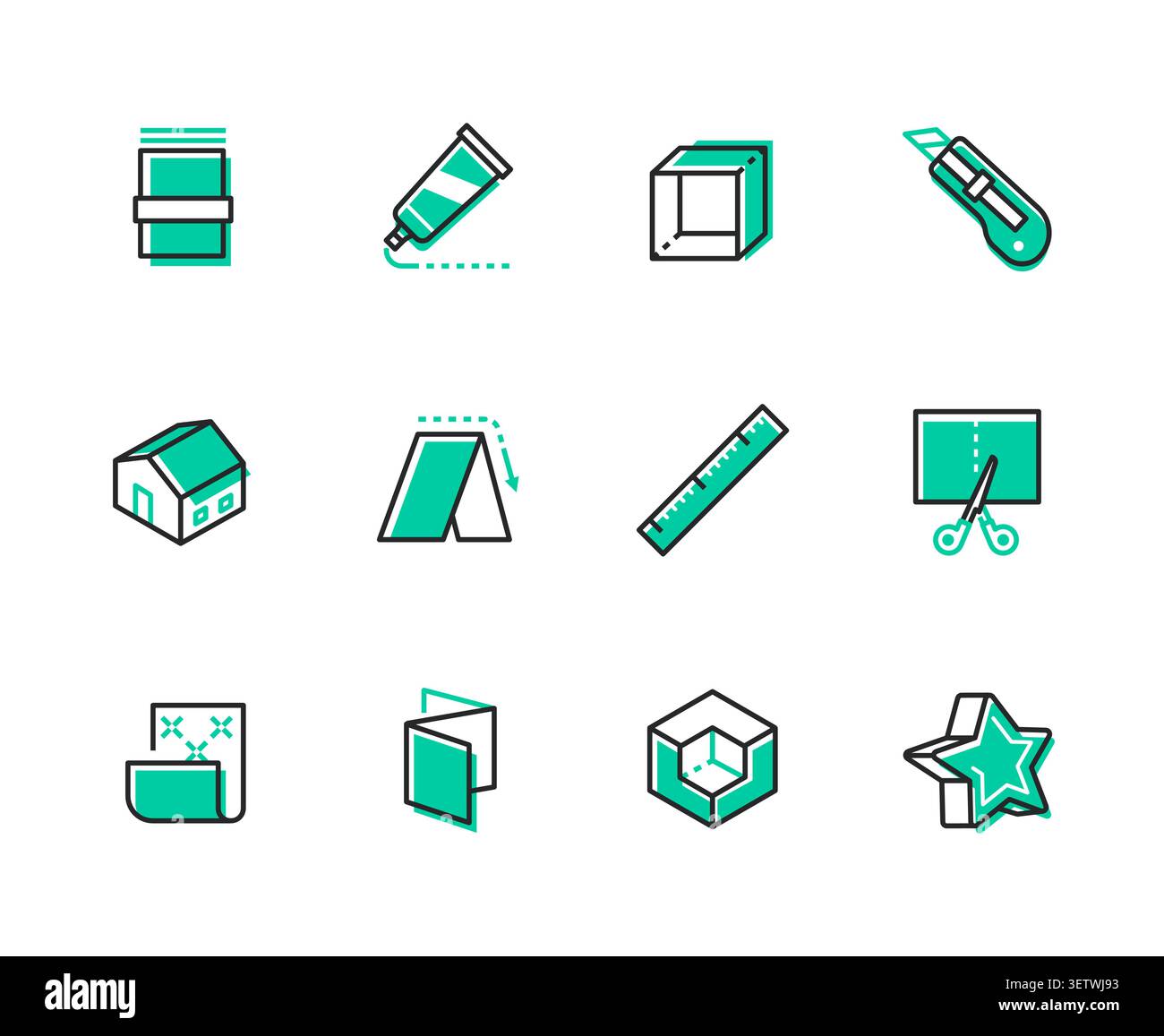 Papercraft - Modern Line Design Style Icons Set Stock Vector