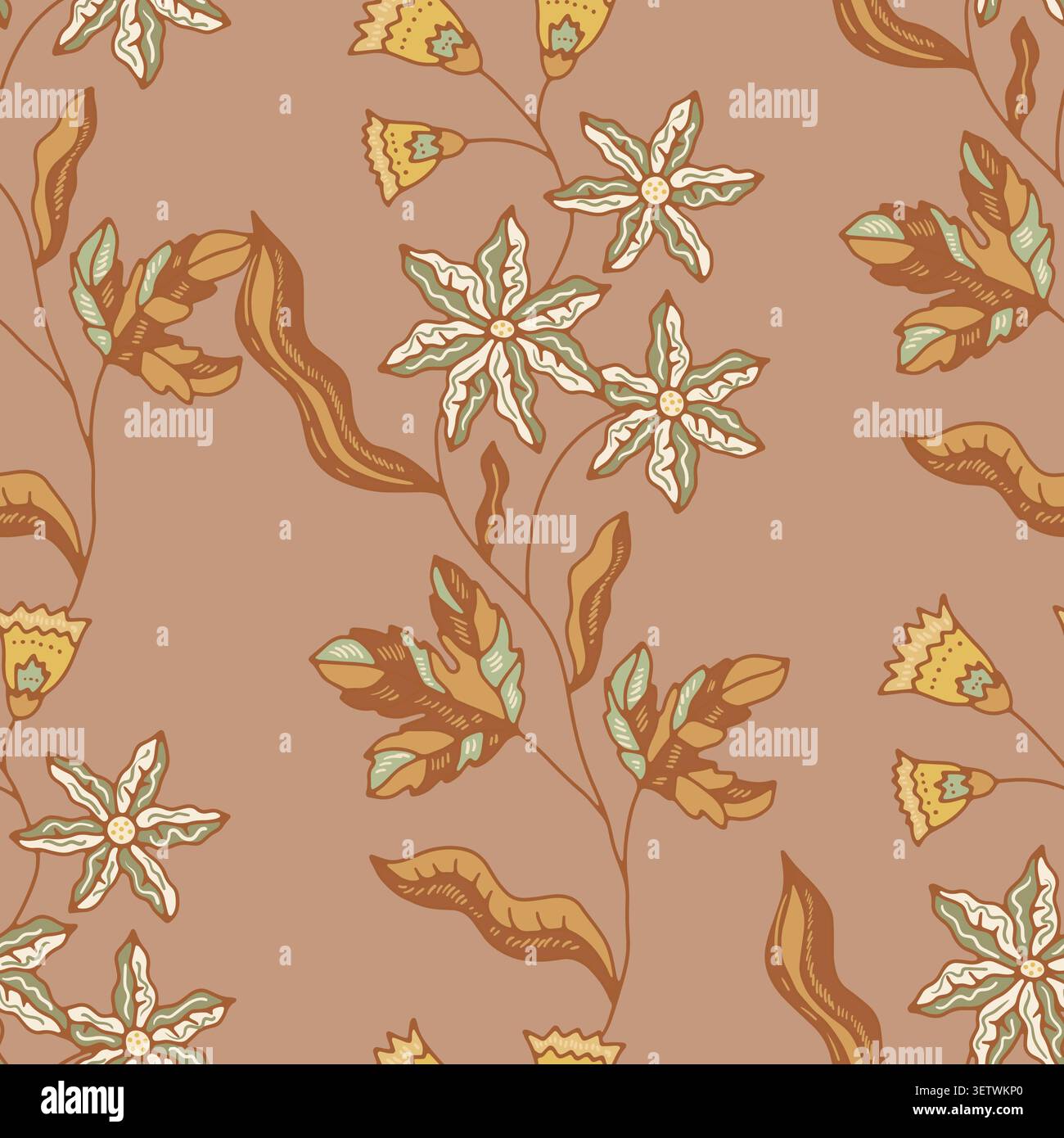 Whimsical Botanical Star Flower Layout Stock Vector