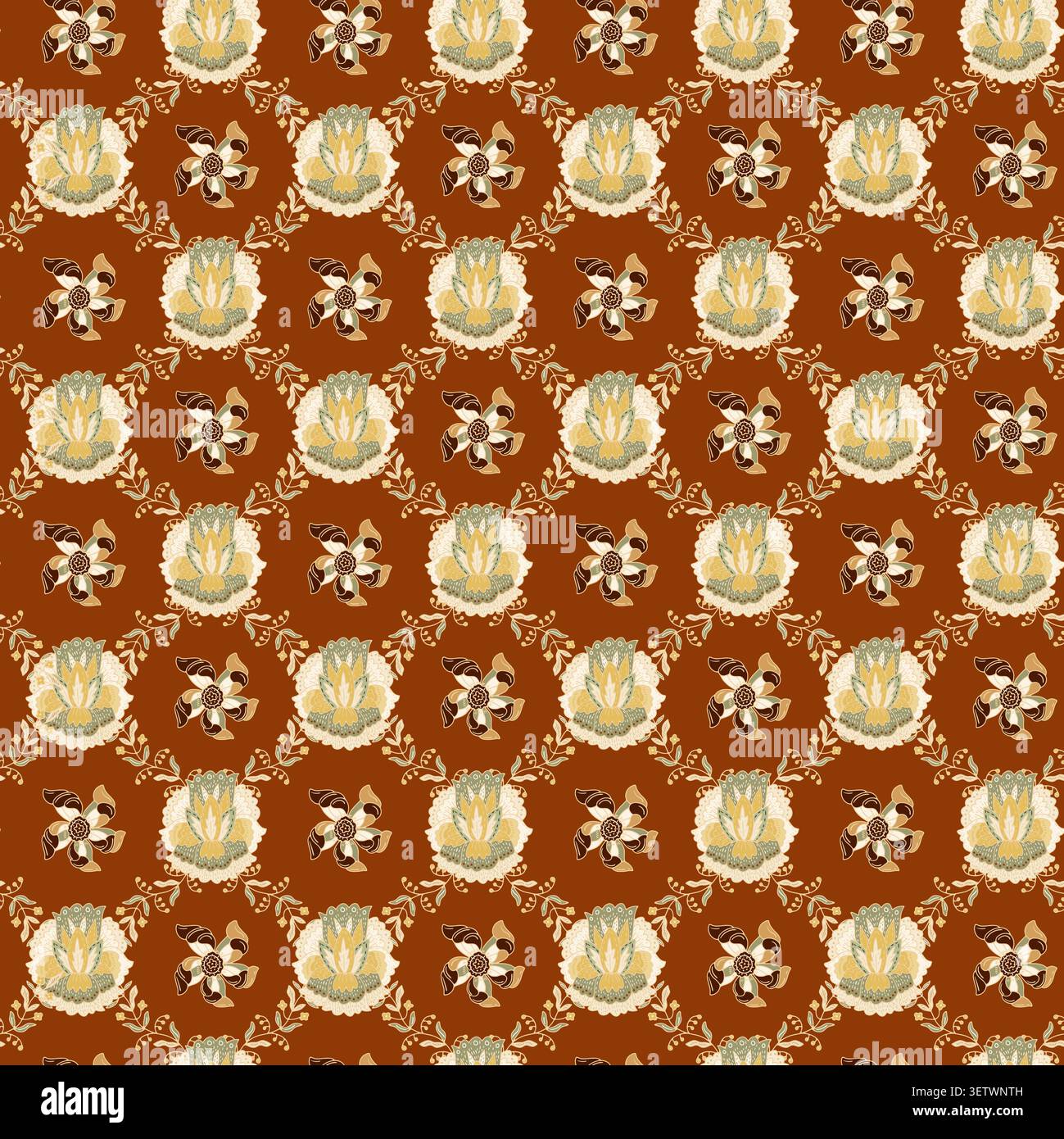 Rustic Geometric Floral Motif Grid Stock Vector
