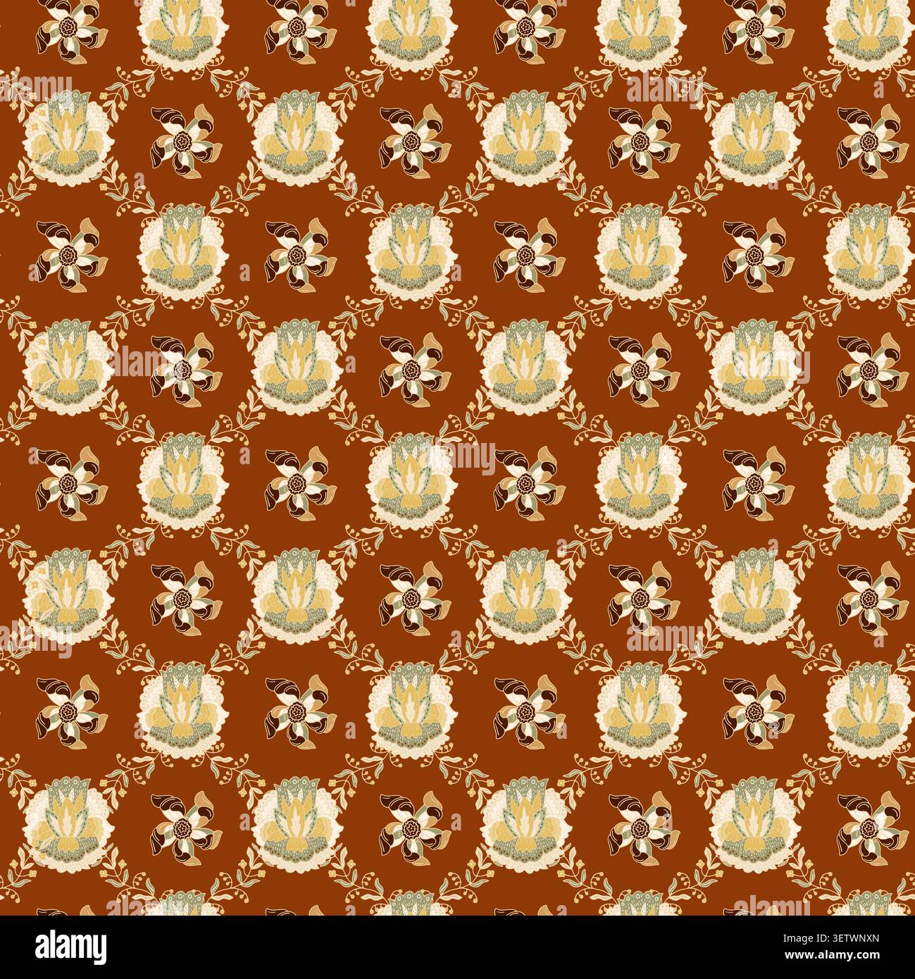 Rustic Geometric Floral Motif Grid Stock Vector