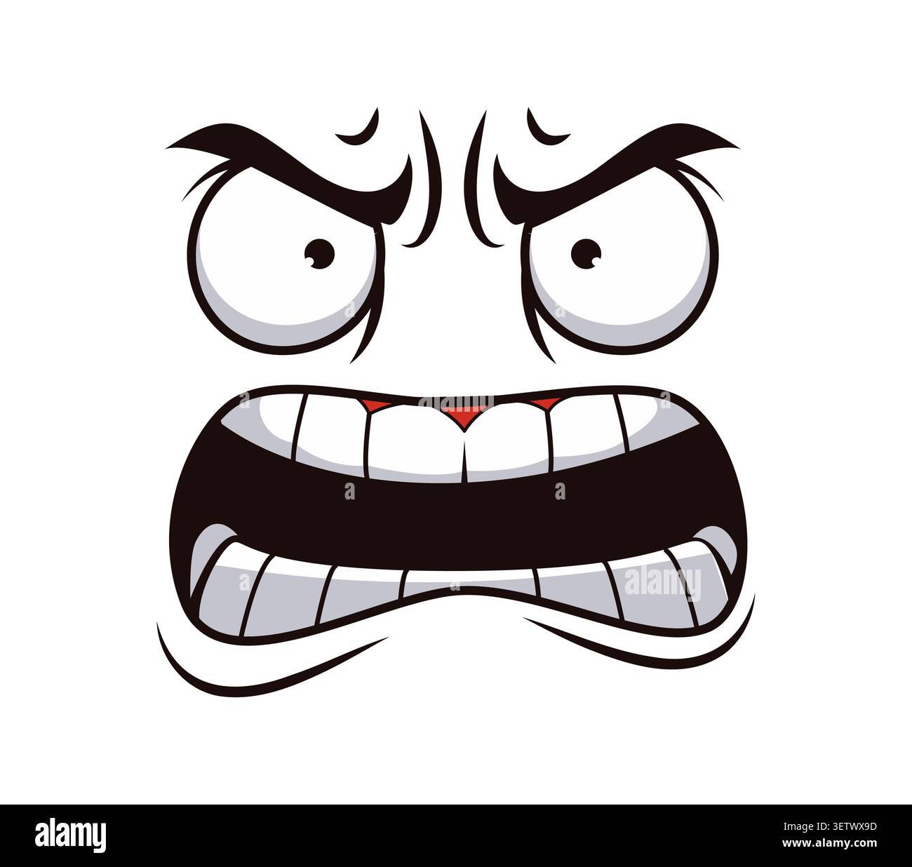 Angry wrathy cartoon face emotion, grumpy yelling Stock Vector