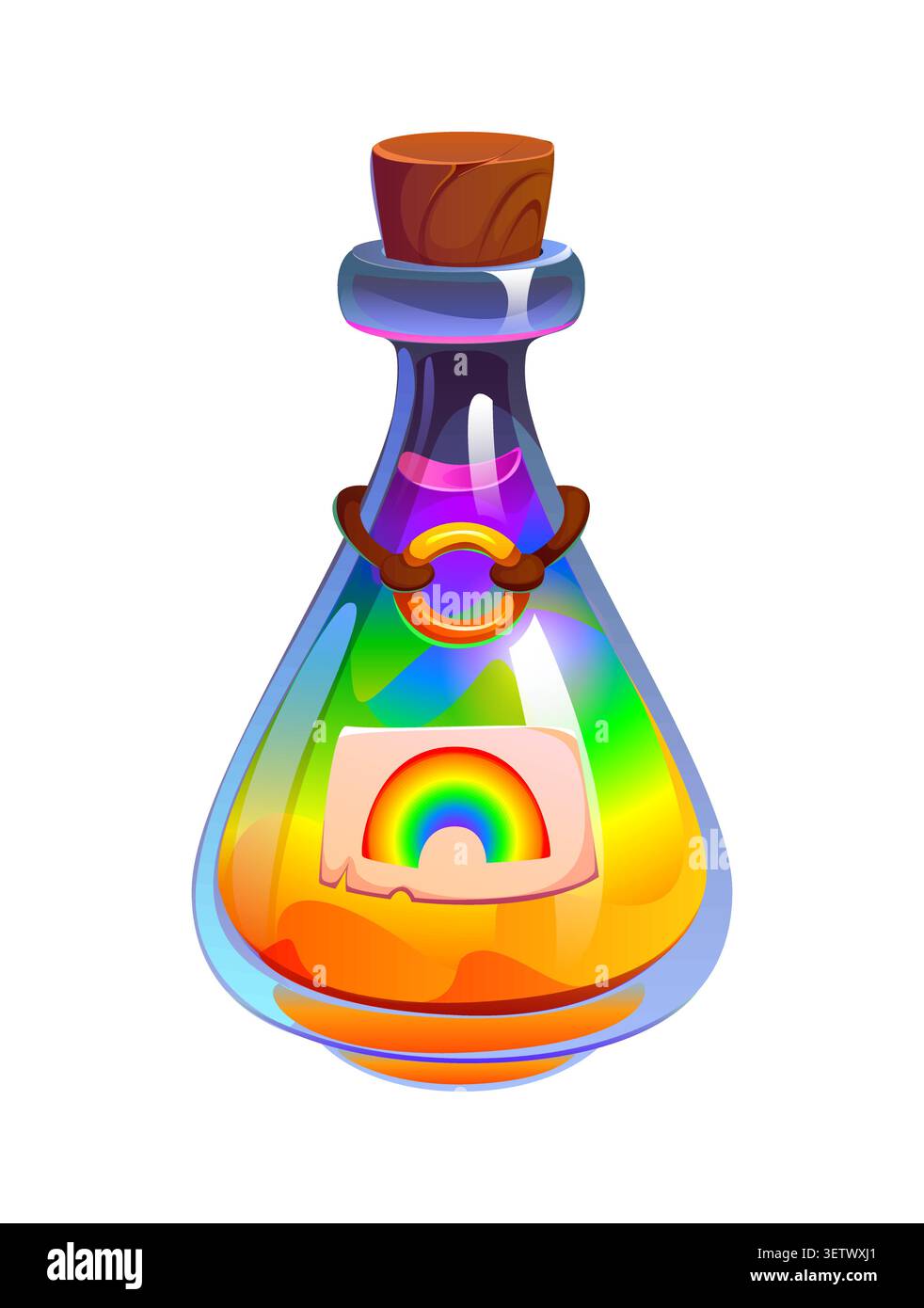 Cartoon magic potion bottle with glowing rainbow Stock Vector