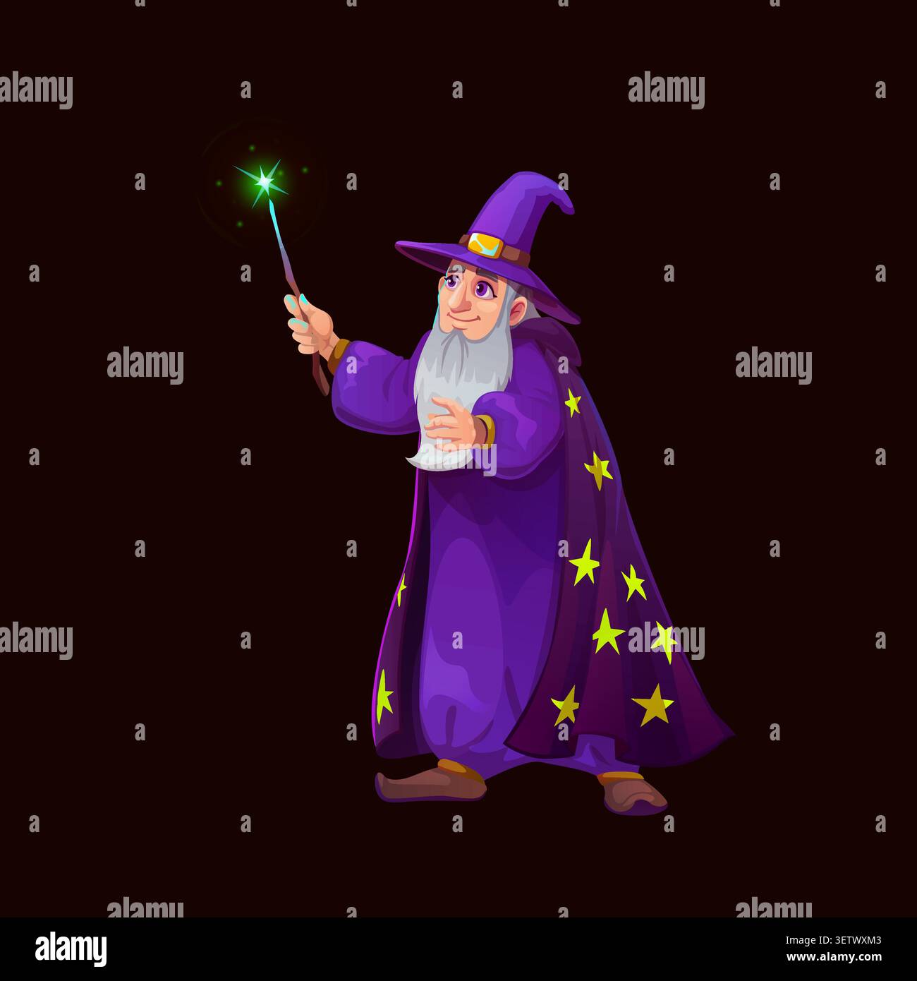 Halloween character, funny wizard with magic wand Stock Vector