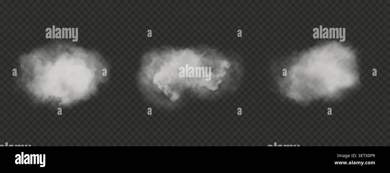 Set of white realistic clouds. Stock Vector