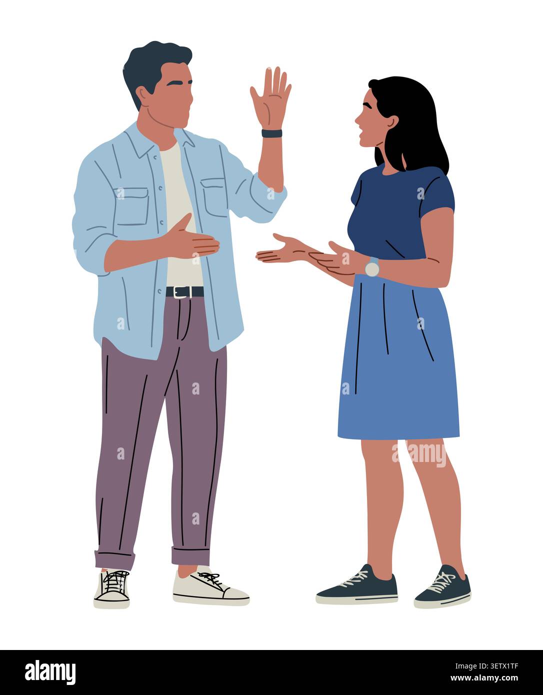 Two people converse in a casual, friendly pose Stock Vector