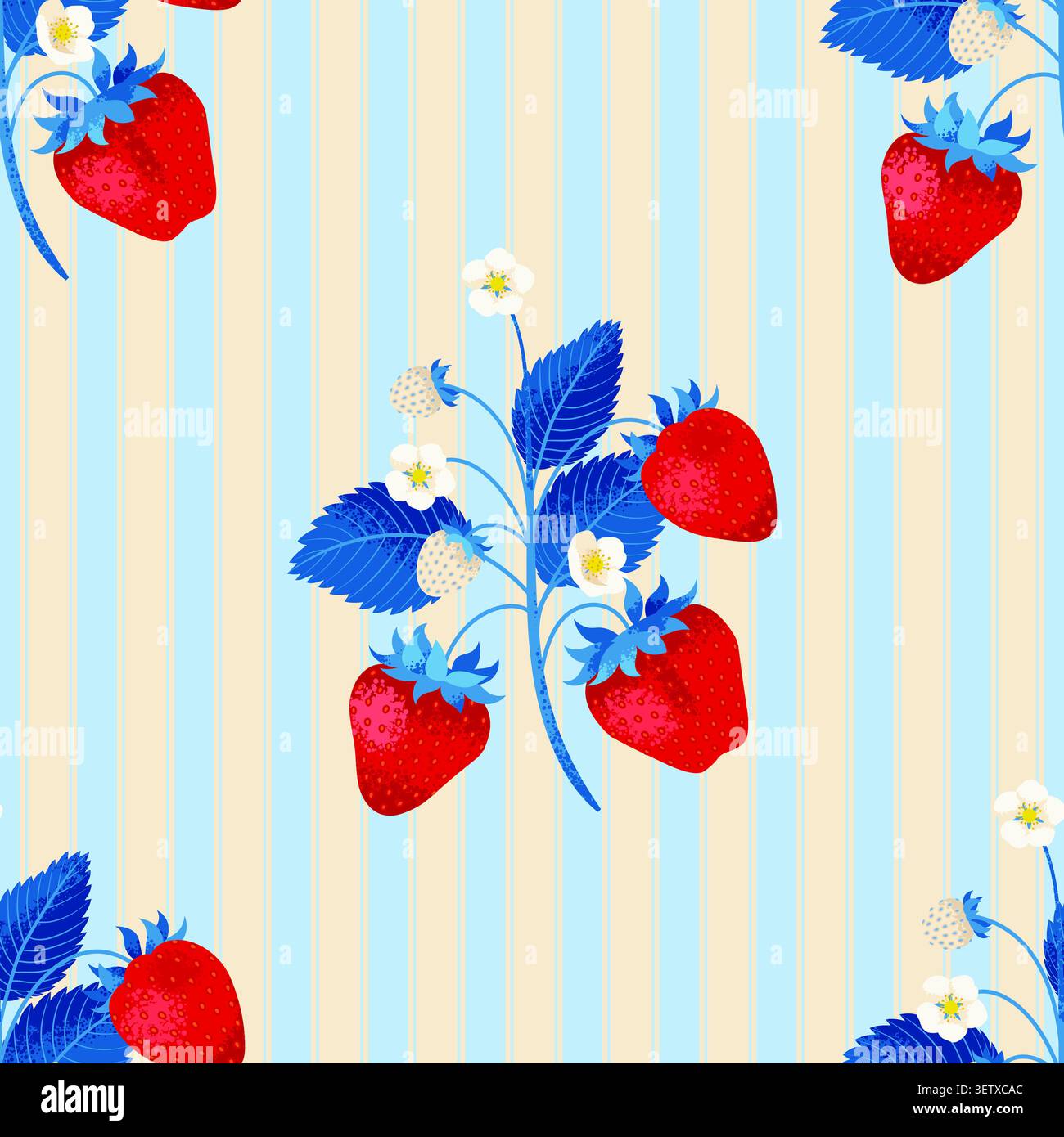 Strawberry bundle on striped background. Cute Vector Seamless Pattern. Stock Vector