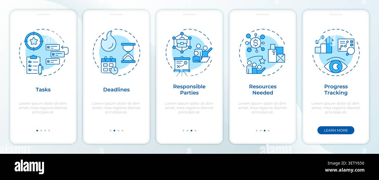 Action plan building blocks blue onboarding mobile app screen Stock Vector