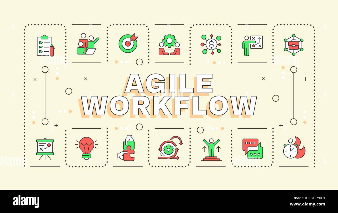 Agile workflow soft yellow word concept Stock Vector