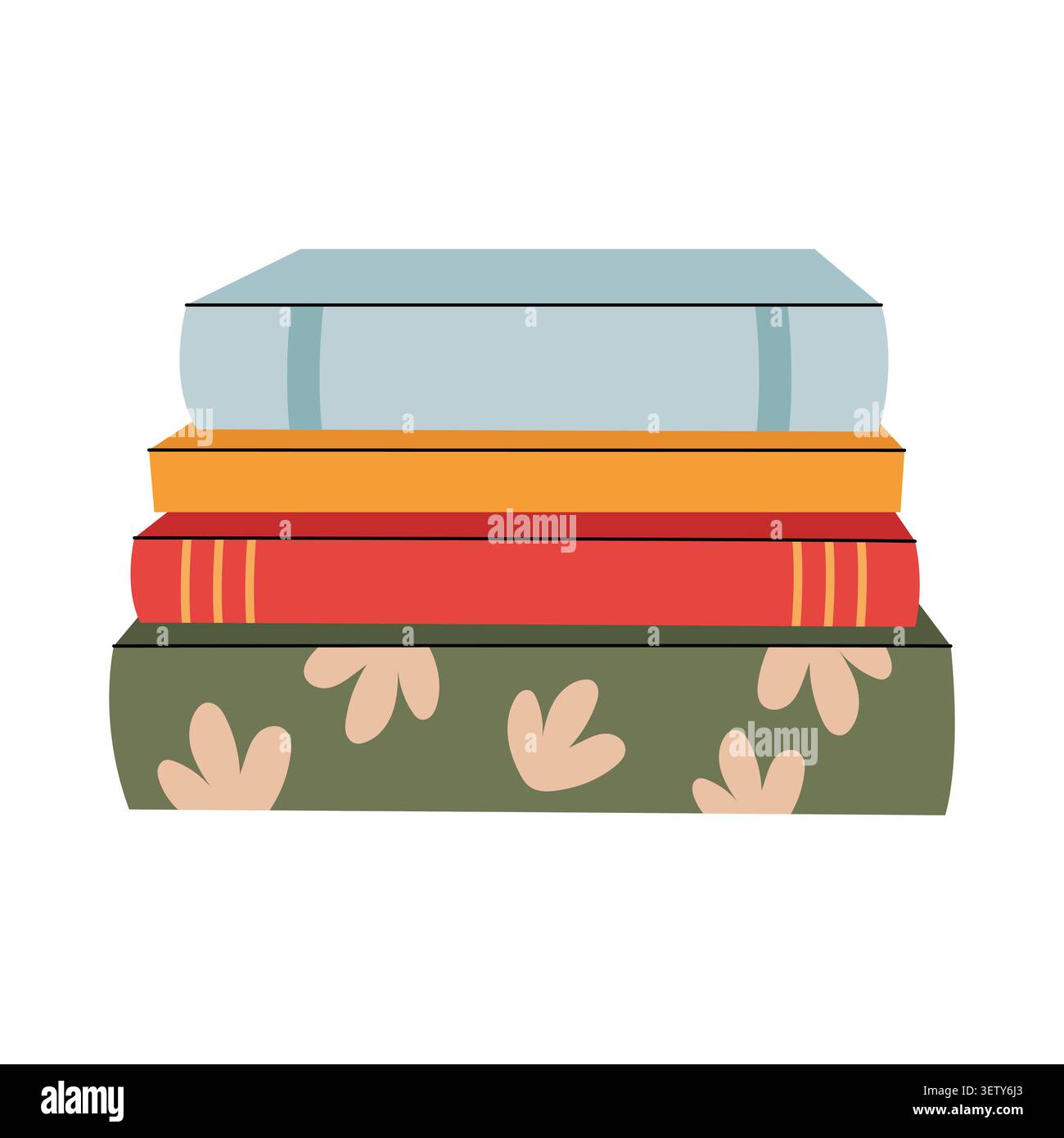 Stack of four books with patterned covers isolated on white background vector illustration flat Stock Vector