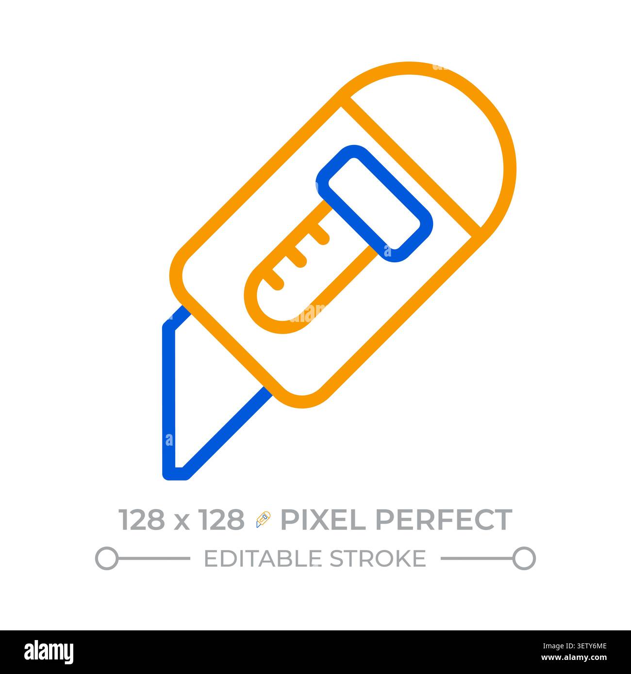 Utility knife pixel perfect two color line icon Stock Vector