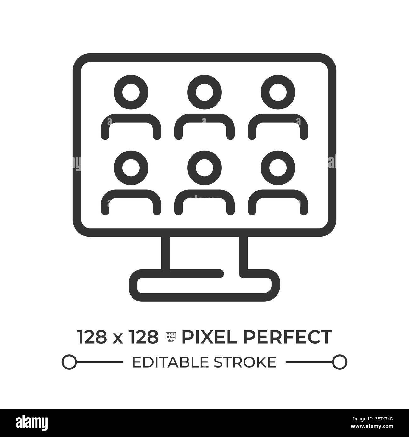 Online meeting pixel perfect line icon Stock Vector