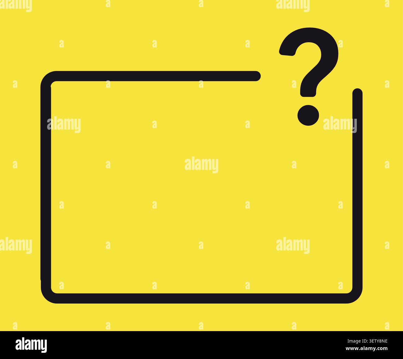 Rounded rectangle frame with question mark, flat black on yellow. Stock Vector