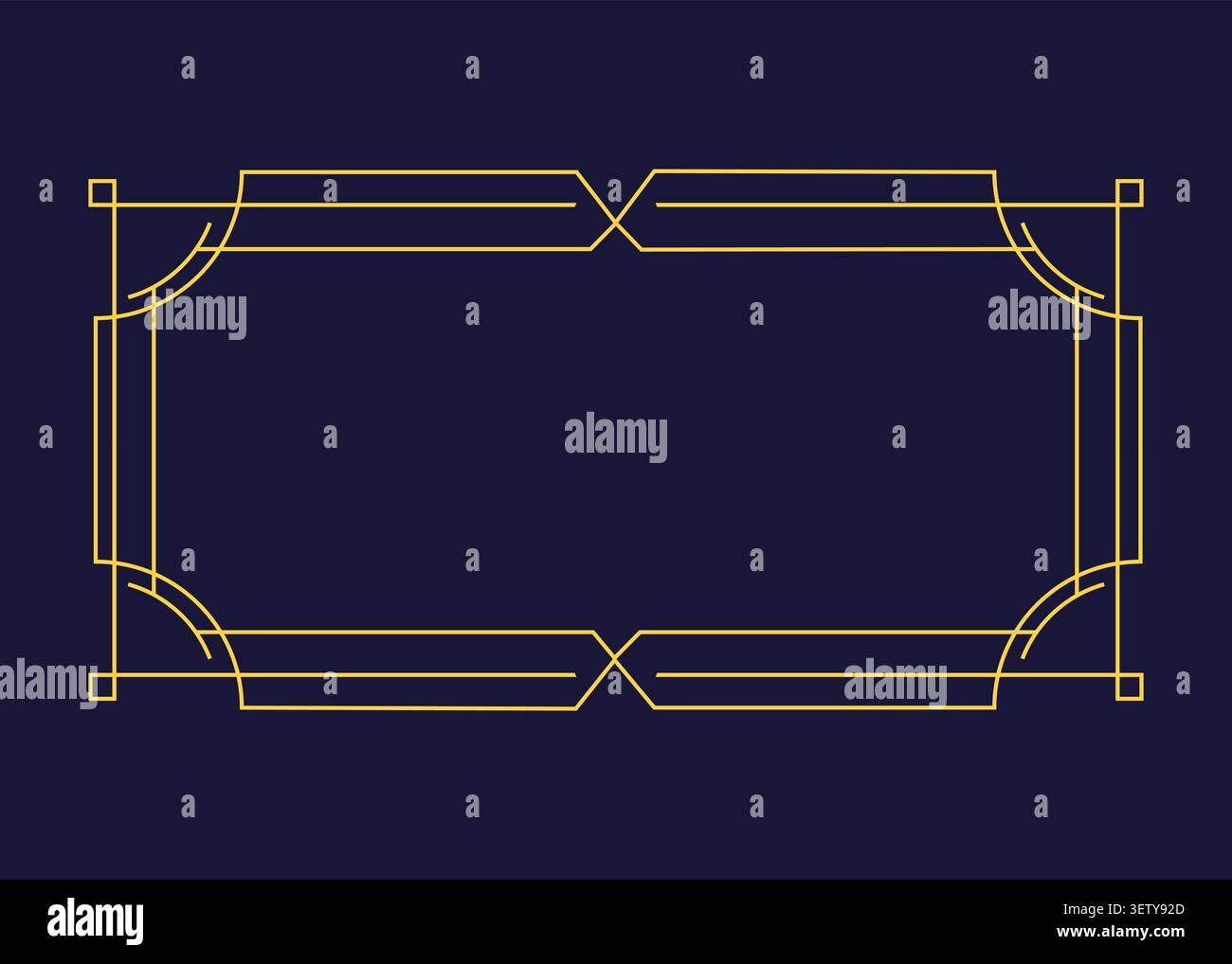 Art deco gold linear frame on dark blue background design Stock Vector