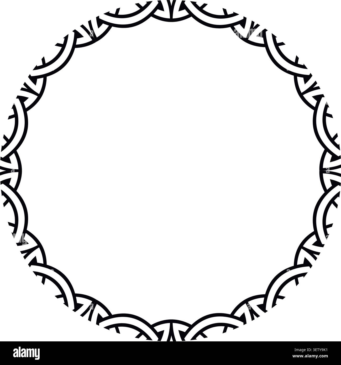 Circular decorative frame, line art style, black on white Stock Vector