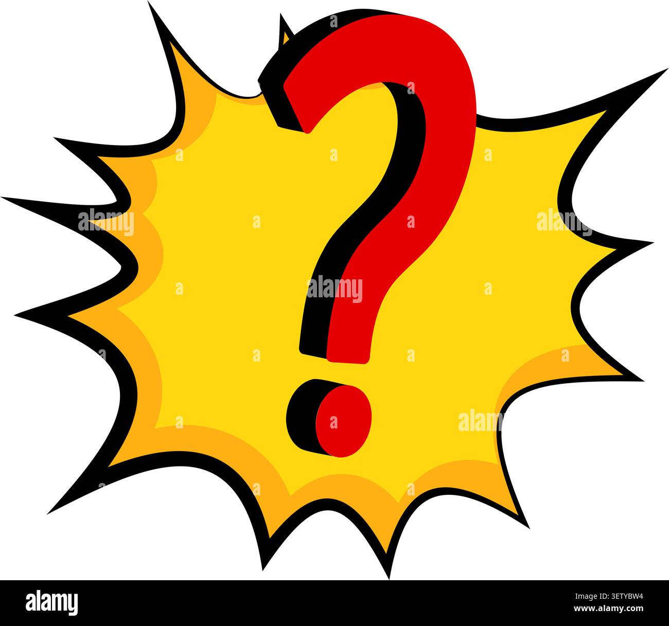 Red question mark on yellow comic burst graphic style Stock Vector