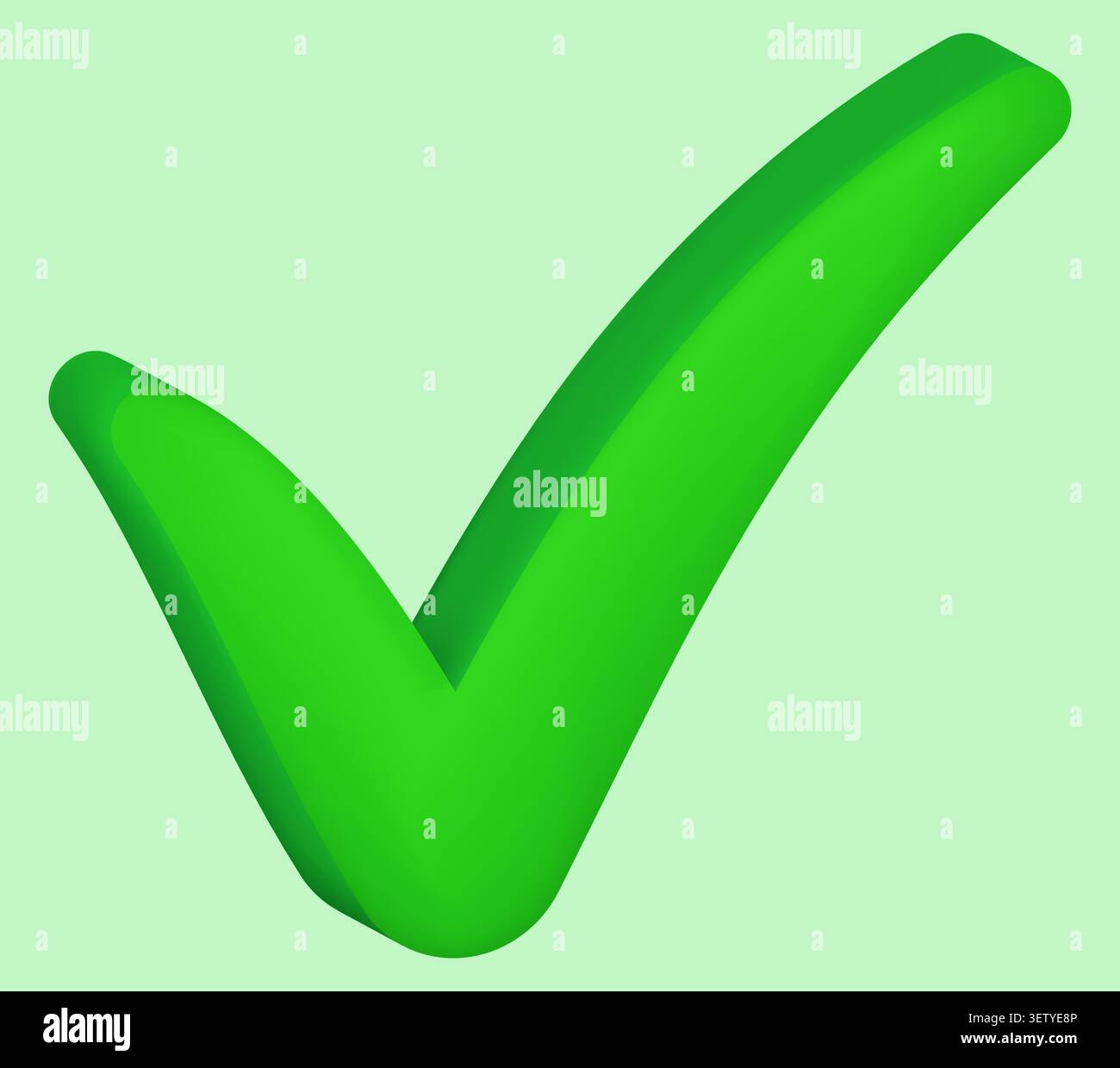 Green check mark 3d icon glossy thick tick on light background Stock Vector