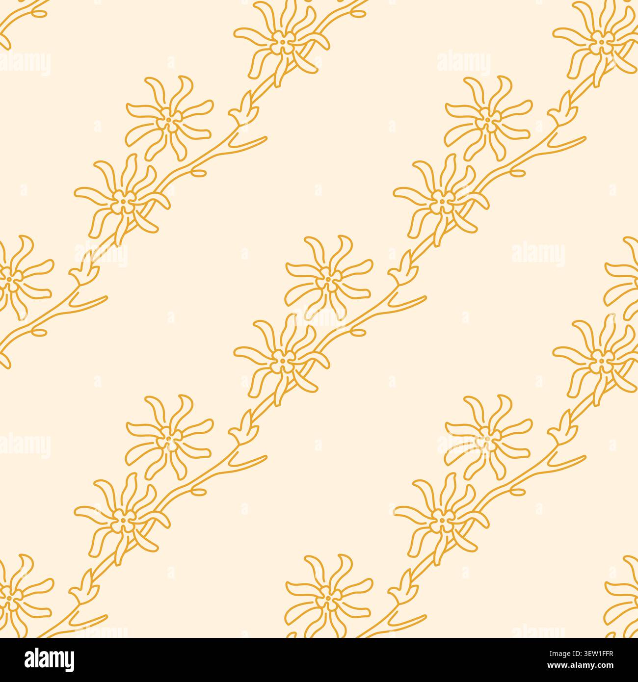 Elegant Floral Line Art Seamless Pattern Witch hazel Stock Vector
