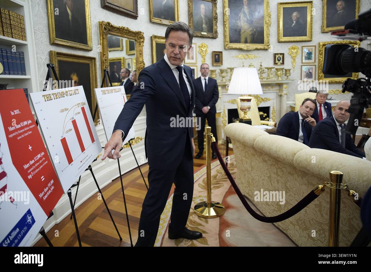 Mark Rutte, Secretary General of the North Atlantic Treaty Organization (NATO) points to a chart as he meets United States President Donald J Trump in the Oval Office of the White House in Washington, DC, USA, on Wednesday, June 24, 2026. Credit: Yuri Gripas/Pool via CNP /MediaPunch Stock Photo