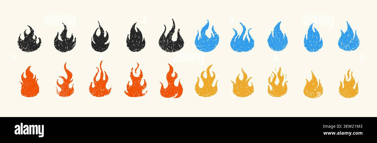 Crayon fire. Grunge texture. Pencil burning flame. Vector illustration Stock Vector