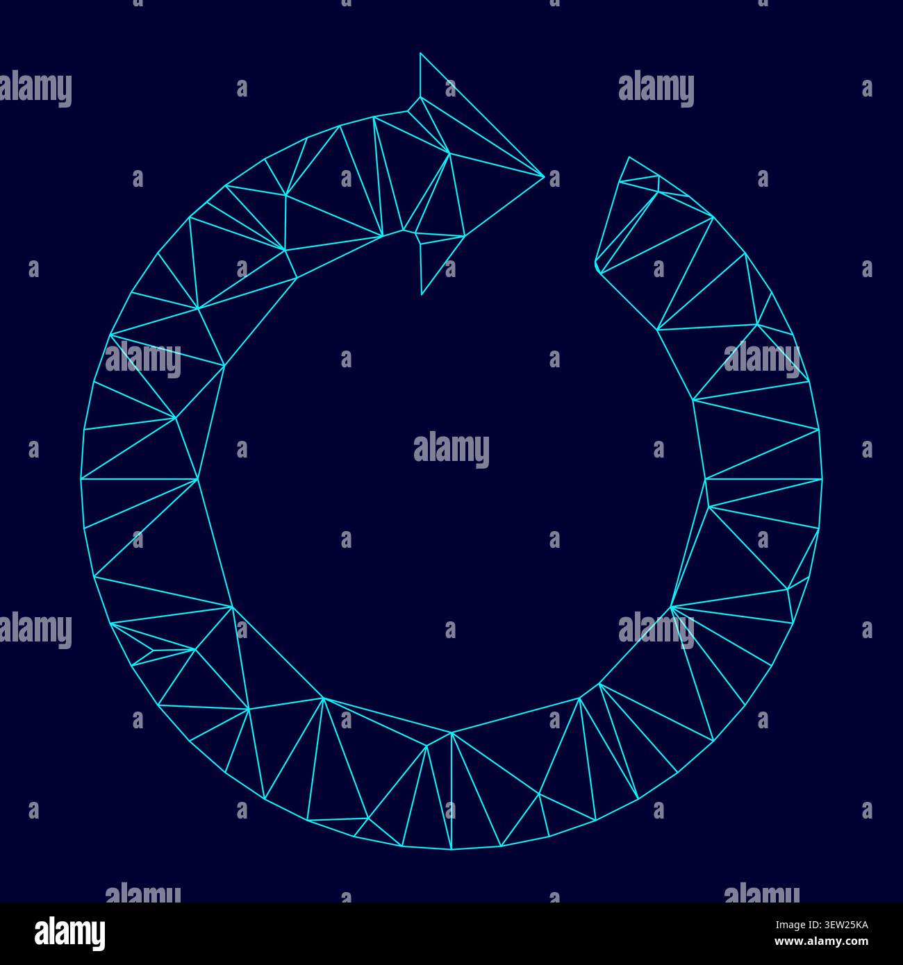 Circle arrow low poly triangulation triangulated polygonal electric cyan blue vibrant aqua neon color vector illustration image outline contour line Stock Vector