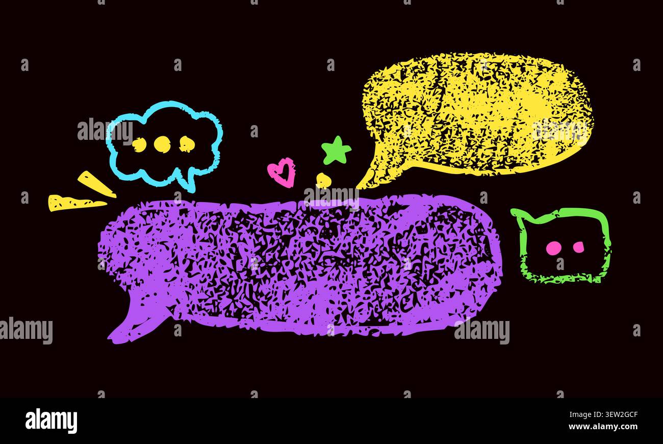 Yellow and purple crayon hand drawn Irregular text boxes. Stock Vector