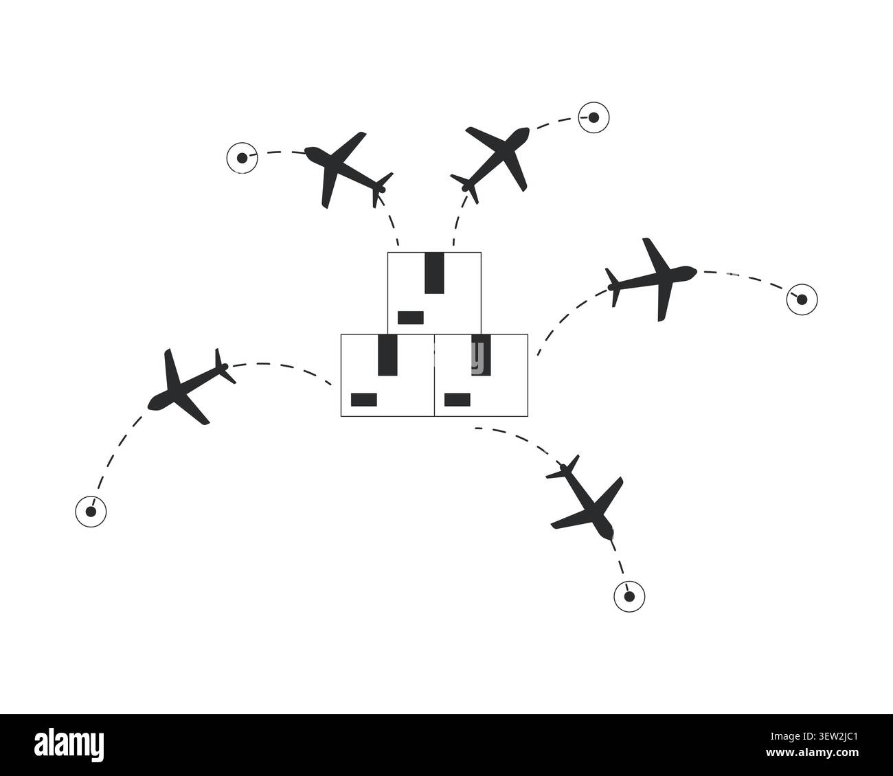 Air cargo delivery network 2D line object Stock Vector
