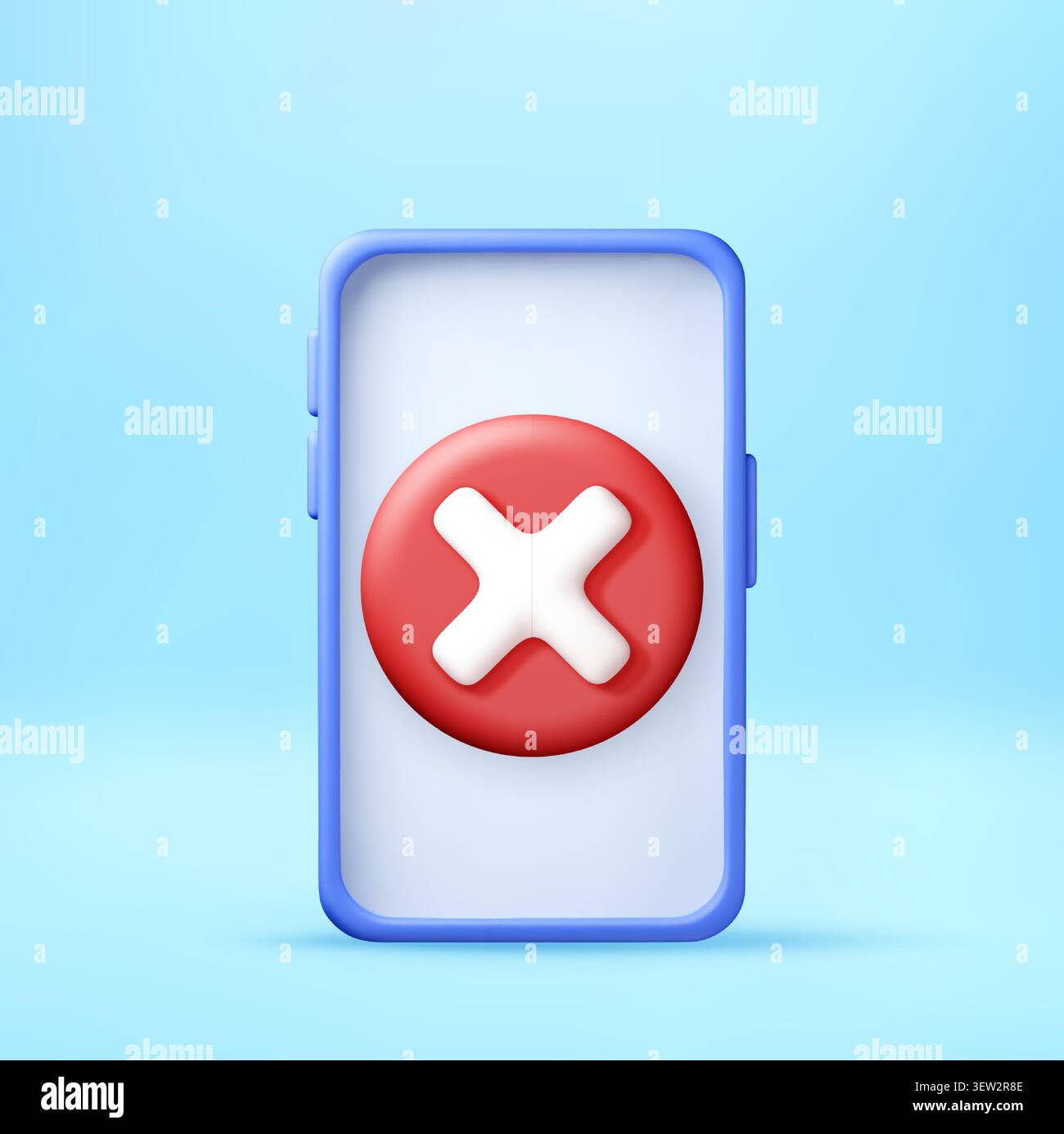 3D smartphone with red cross mark icon on screen. Stock Vector