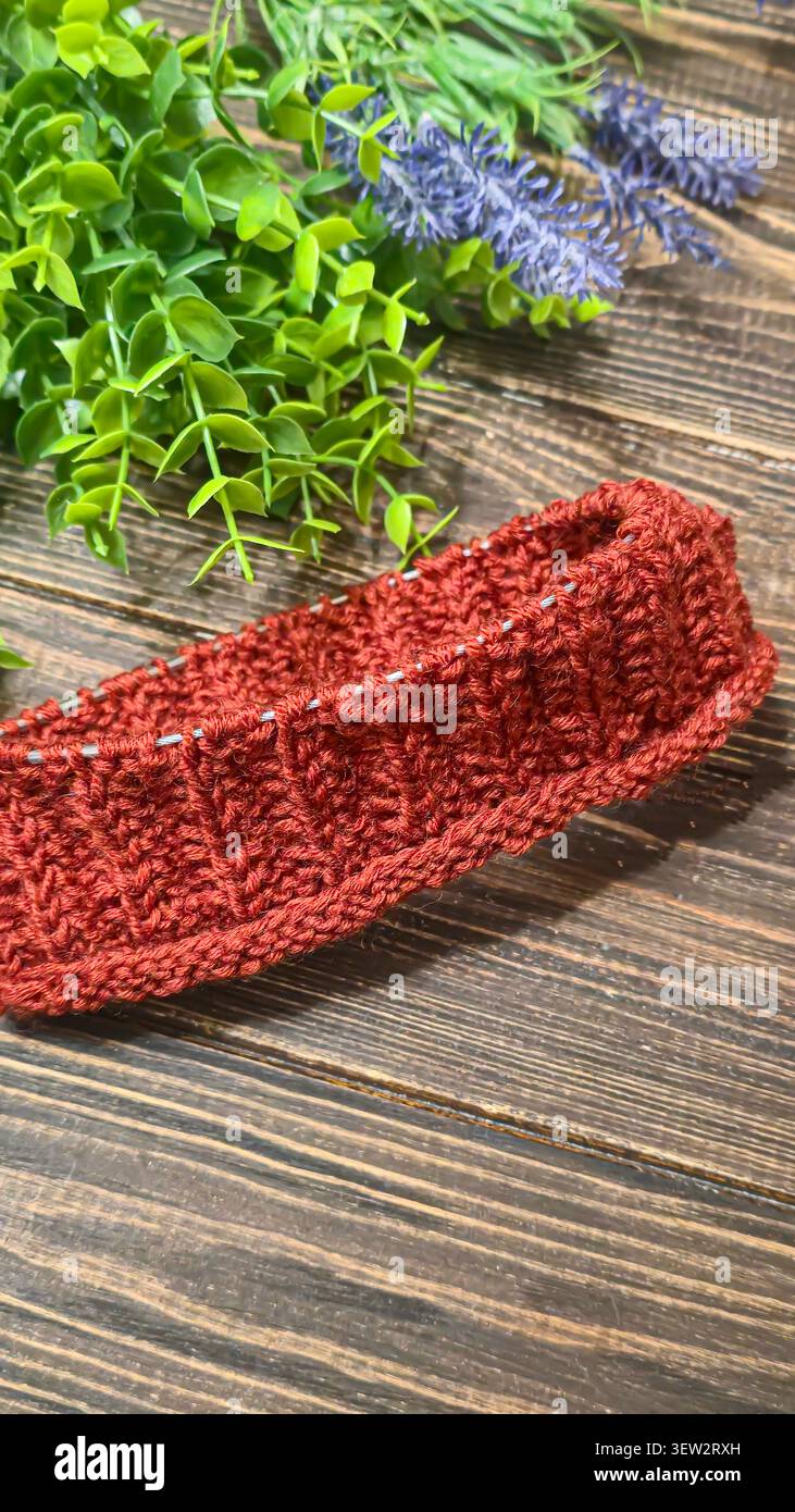 Colorful knitted fabric suitable for home decor, fashion or textile. pattern. Copy space Stock Photo