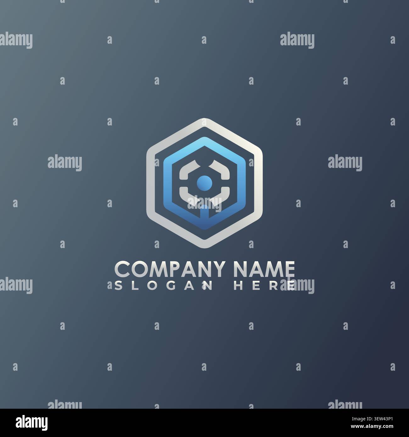 A clean and professional minimalist blue hexagon target logo with a central circle node, perfect for business intelligence or tech consultancy brandin Stock Vector