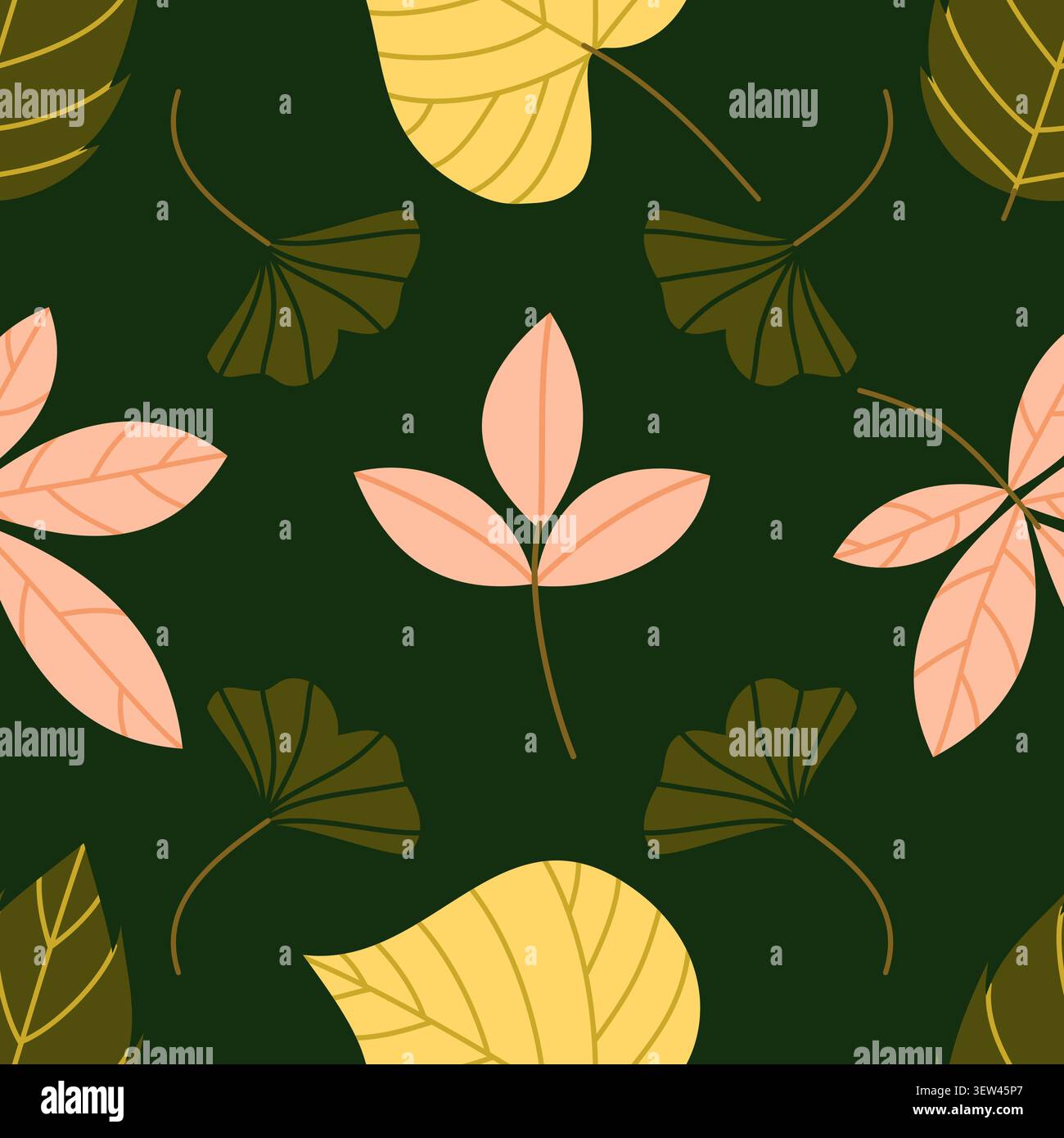 Autumn Leaves Symmetrical Seamless Pattern Vector Stock Vector
