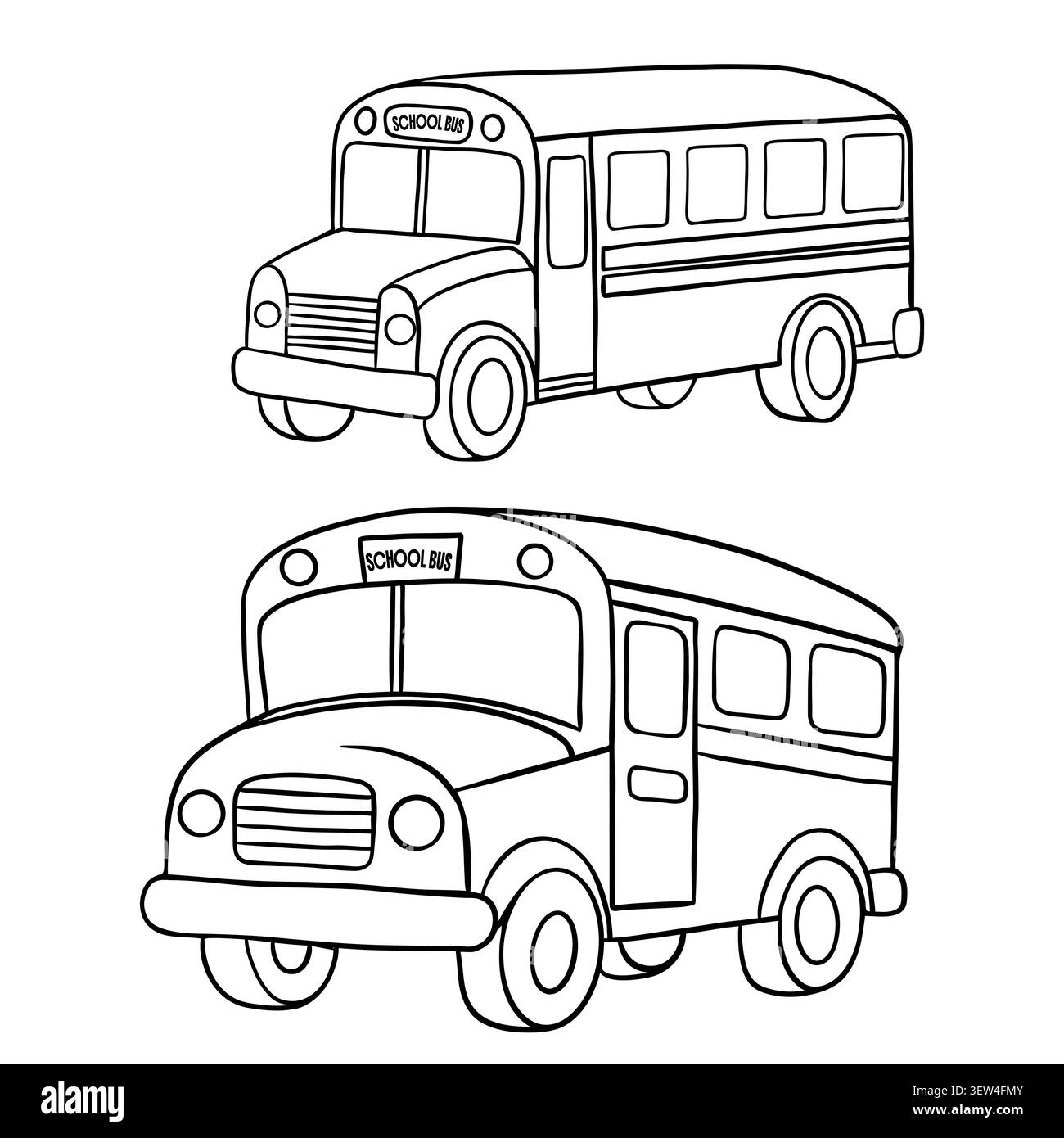 Hand-drawn illustration of a school bus in side view, created in black ...
