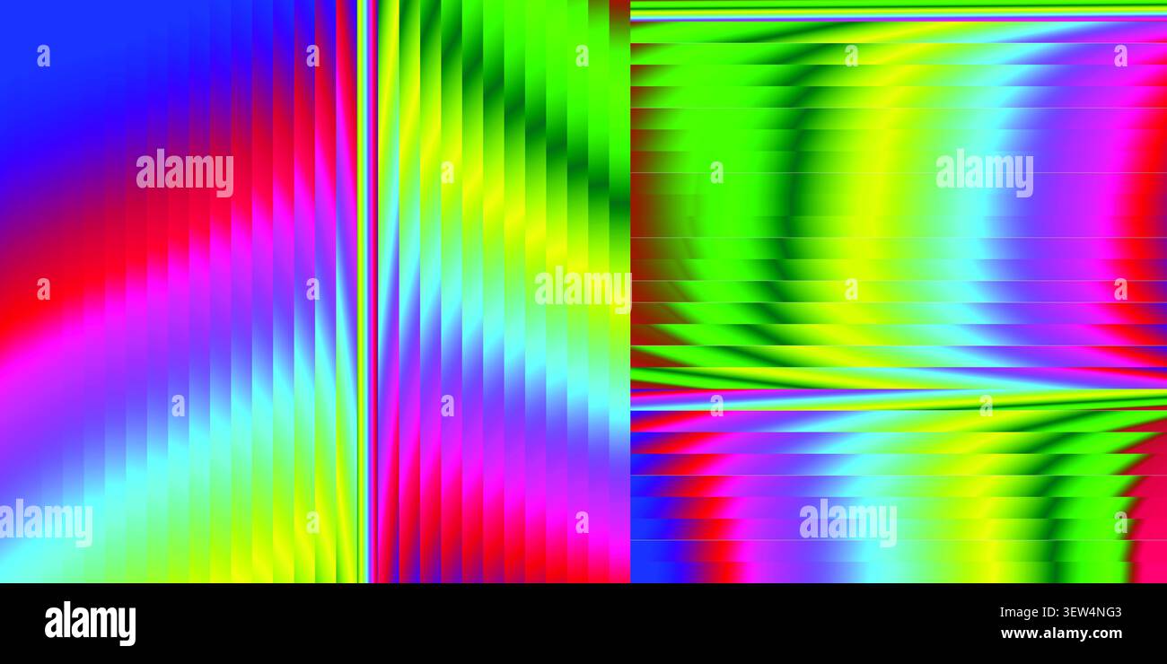 Vibrant neon rainbow glitch art abstract geometric gradient background Stock Vector