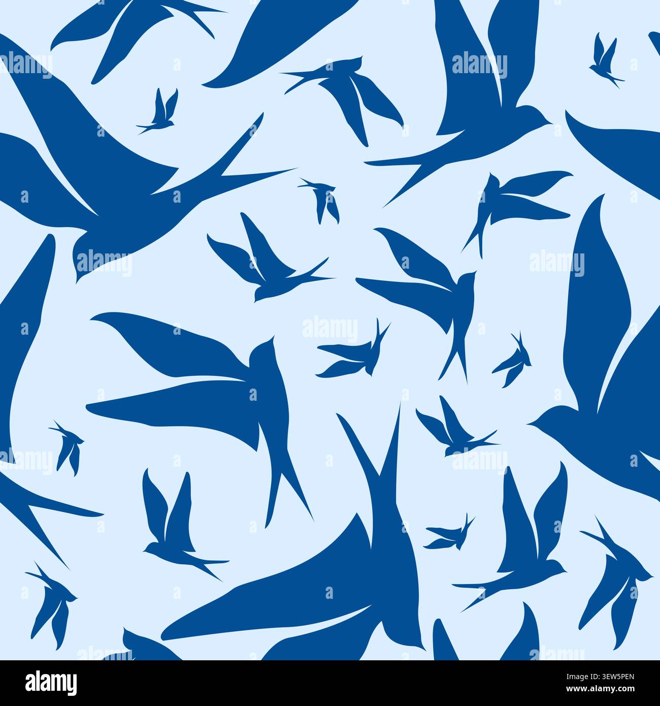 bird animal hand drawn seamless pattern on blue background. birds background vector Stock Vector