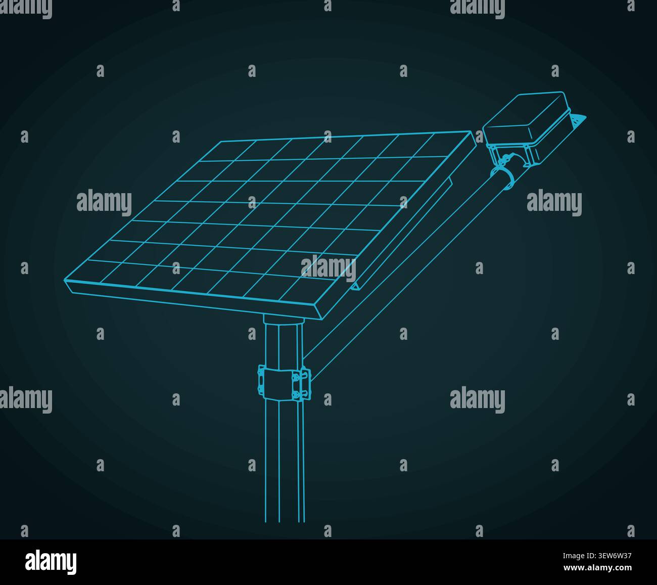 Solar street light blueprint stylized vector illustration Stock Vector