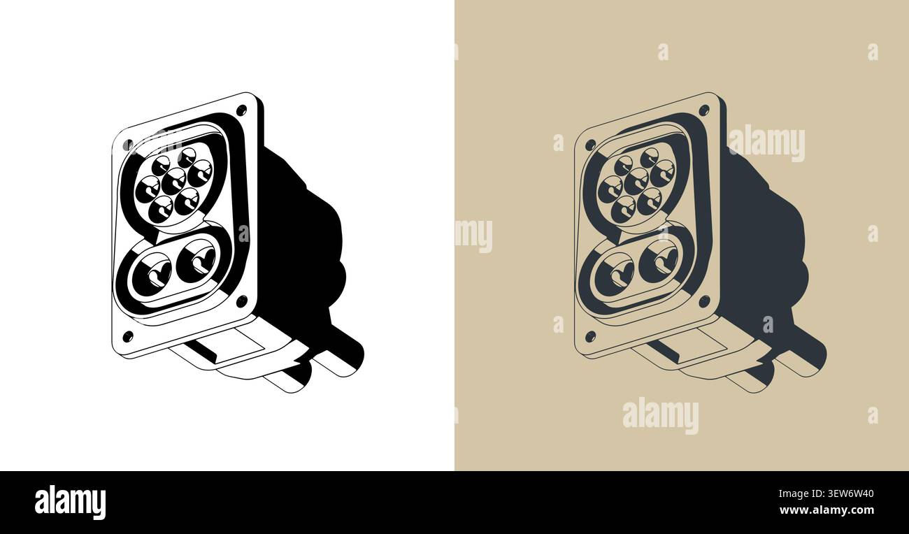 CCS Combo 2 EV charging port stylized vector illustrations Stock Vector